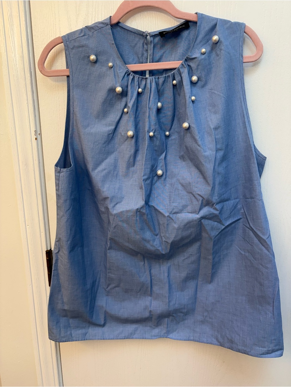 Banana Republic Blue Sleeveless Pearl-Accent Top